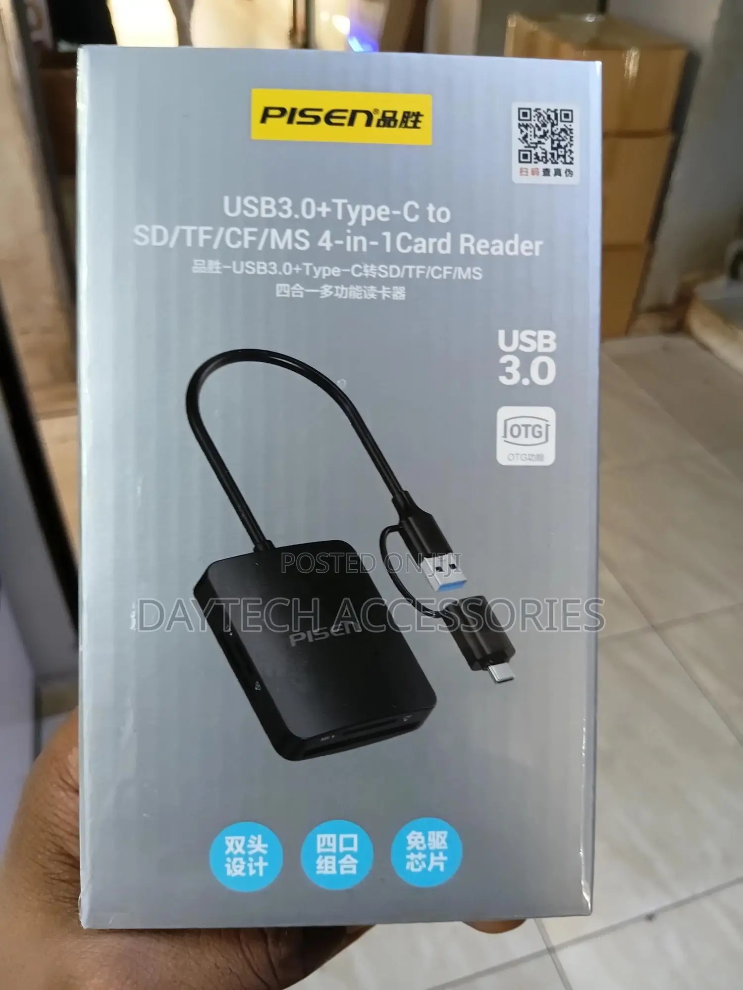 Pisen Usb 3.0 4-in-1 Card Reader for Sd Micro Sd/Cf/Tf/Ms + Type C