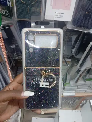 Black Glitter Phone Case With a Gold Ring Samsung Galaxy Z Flip 3
