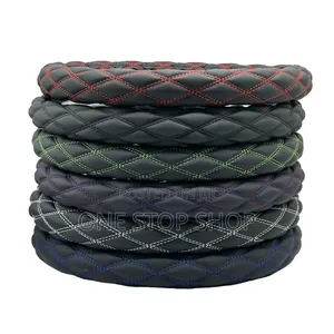 Diamond Stitched Design Quilted Leather Steering Wheel Cover