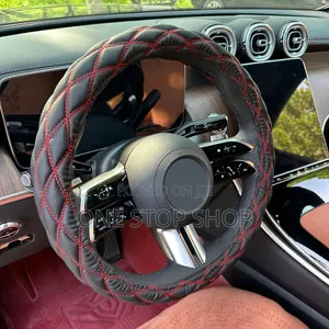 Quilted Diamond Design With Red Stitches Steering Wheel Cover