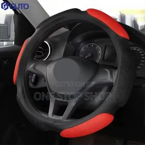 Black _Red Segmented Anti Slip Breathable Steerng Cover
