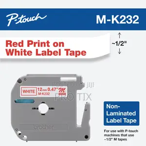 Brother M- 12mm Red on White Label Tape