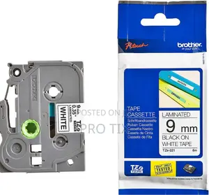 Brother Tze-221 9mm Black on White Label Tape