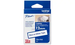 Brother Tze-Fa3 Fabric Tape Blue on White 12mm