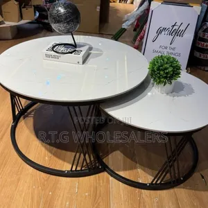 Pure Marble Look 2pcs Nesting Coffee Tables With Black Frame