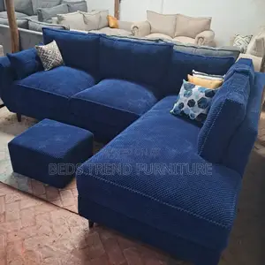 6 Seater Dark Blue L Seat Sofa.