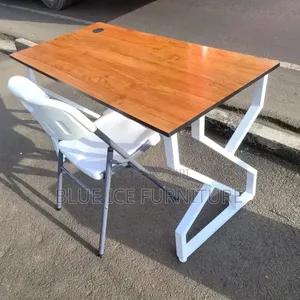 Home Metallic Working Table With a White Foldable Chair