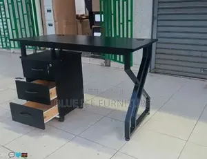 Black Metallic Working Desk With Side Drawers