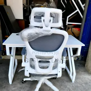 Metallic Table and White Executive Chair