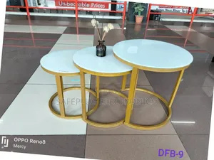 Executive Marble Coffee Table Set With Metal Stand