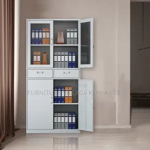 2-Door Half Glass Lockable Cabinet With Drawers