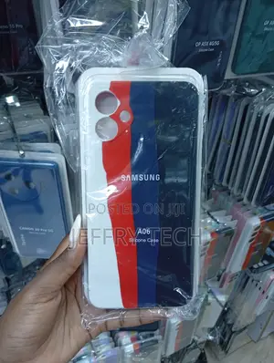 Samsung A06 Silicone Cases a Tri-Color Design in White, Red, and Blue