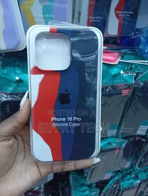 iPhone 16 Pro, Featuring a Tri-Color in Red, Blue, and White Case