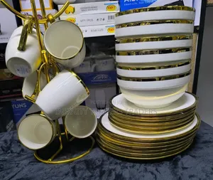 24pcs Ceramic White Gold Dinner Set