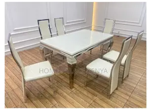 Dining Set: Marble Top Dining Table With Black Pu Leather Chairs