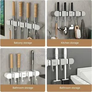 *4-Holes Multi-Purpose Hooks Mop Hanger With Self Adhesive Stickers*
