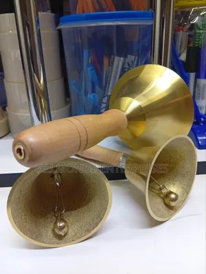 Medium Size Scholl Bell 11cm Brass With Wooden Handle