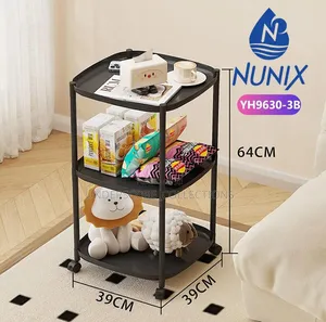 3-Tier Plastic Mobile Side Table With Wheels.