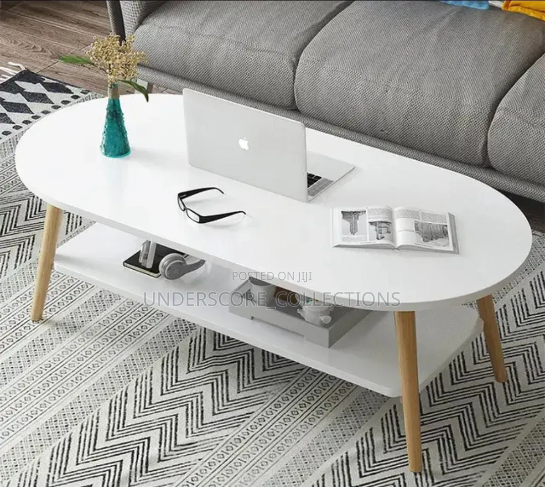 Modern Oval 2 Tier Coffee Table With Storage Small Space