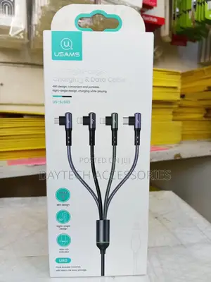 Usams Us-Sj563 4-in-1 Right-Angle Charging and Data Cable in Black.
