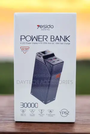 Yesido Yp62 30000mah Power Bank With Display and 22.5w Fast Charging.