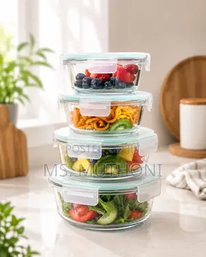 4 PCS Round Glass Food / Refrigeration / Storage Container Set