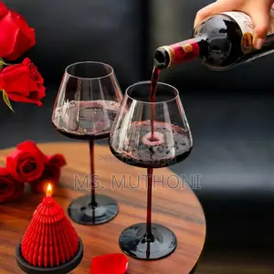 2 PCS Premium Quality Red Stem Burgundy Crystal Wine Glasses*