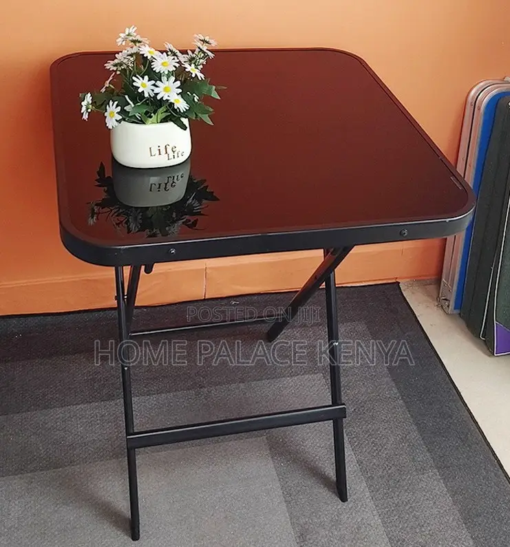 Outdoor Table: Square Black Mirror Glass Foldable Table