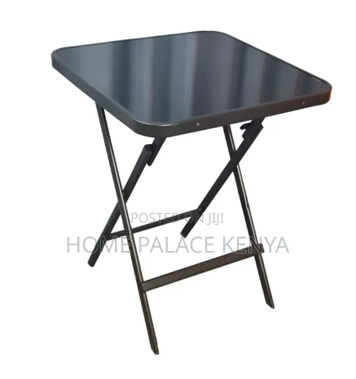 Outdoor Table: Square Black Mirror Glass Foldable Table