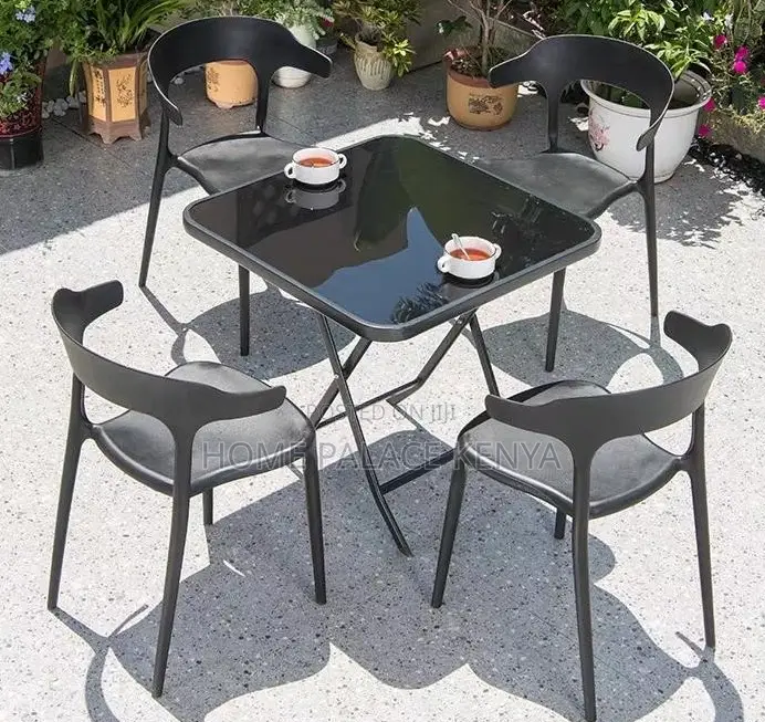 Outdoor Table: Square Black Mirror Glass Foldable Table