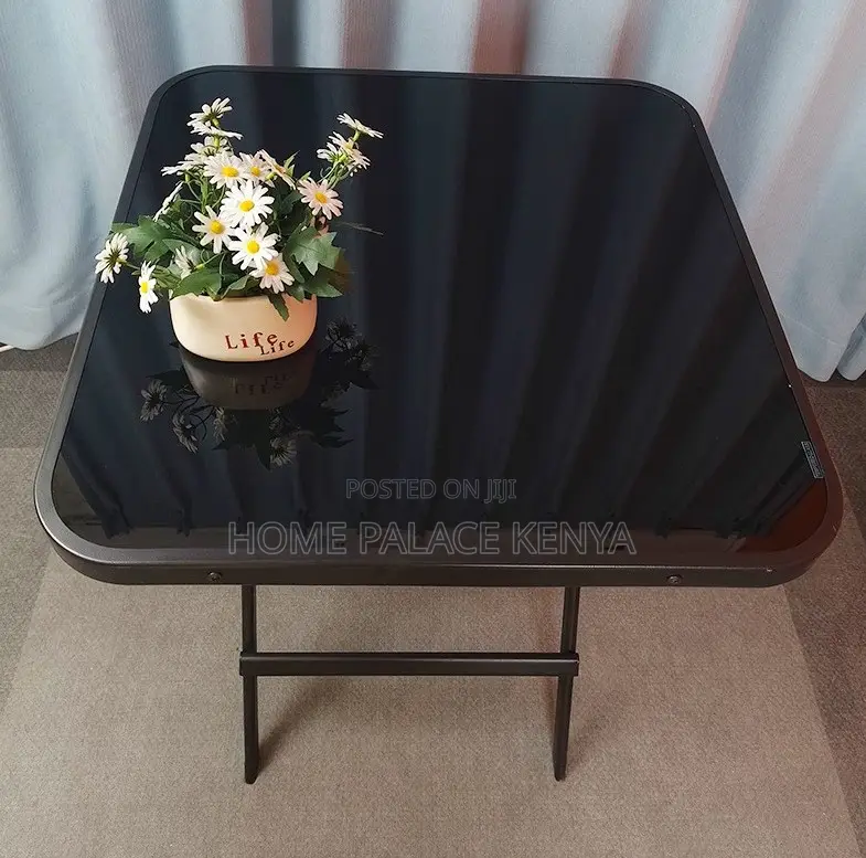 Outdoor Table: Square Black Mirror Glass Foldable Table