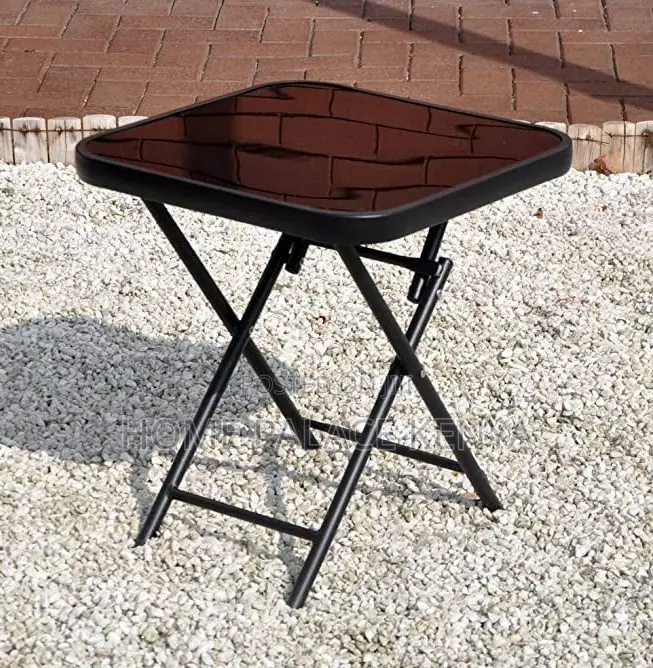 Outdoor Table: Square Black Mirror Glass Foldable Table