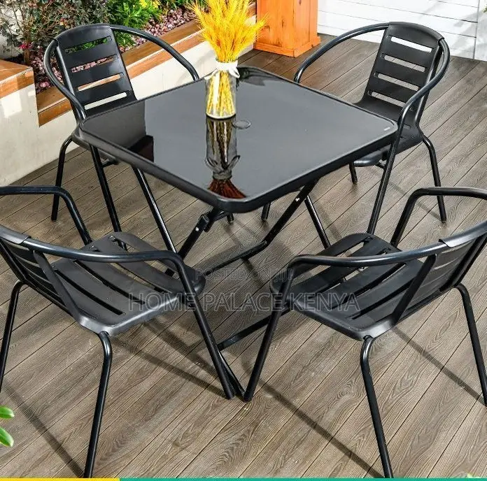 Outdoor Table: Square Black Mirror Glass Foldable Table