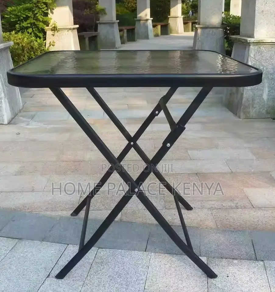 Outdoor Table: Square Black Mirror Glass Foldable Table
