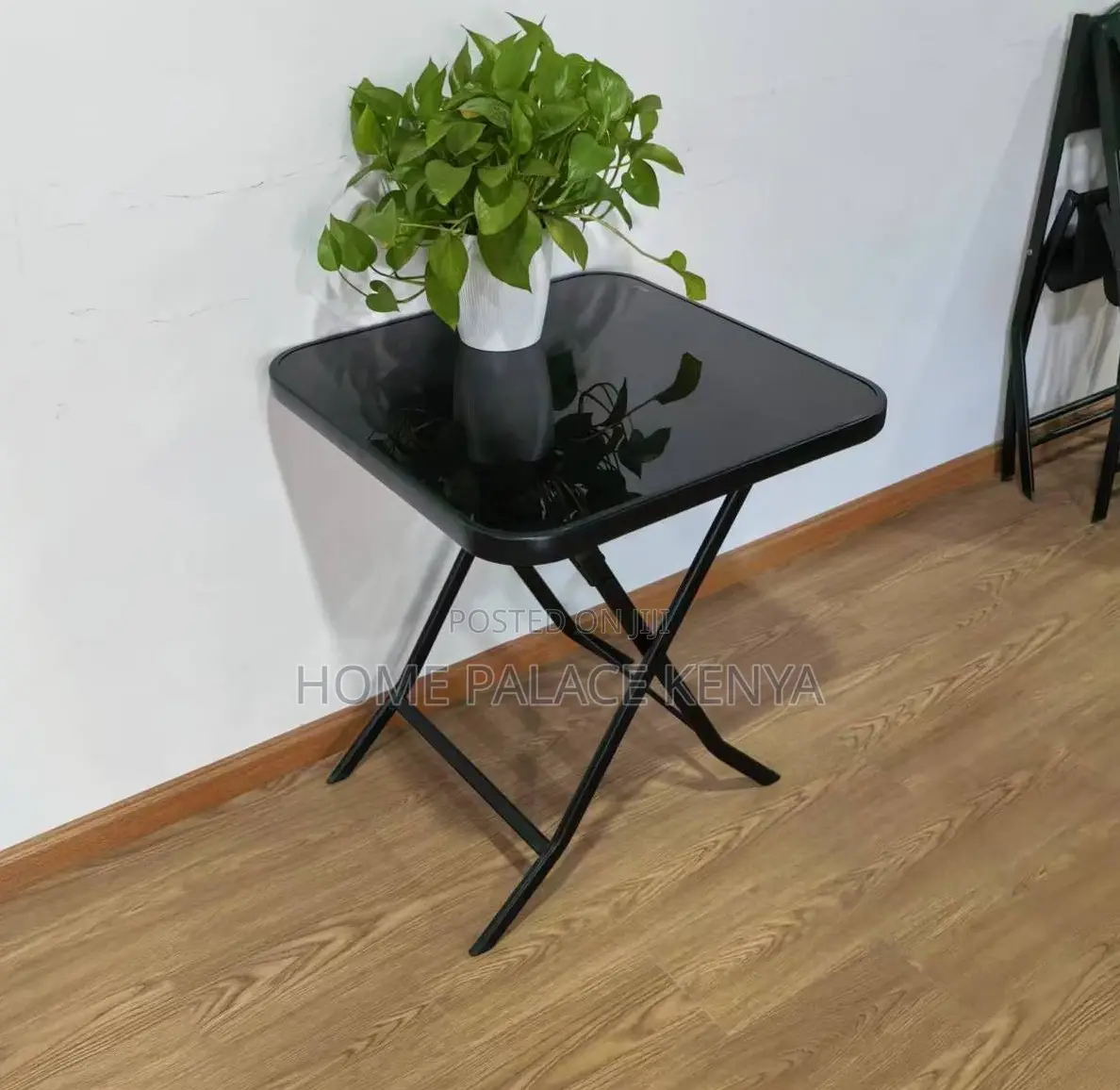 Outdoor Table: Square Black Mirror Glass Foldable Table