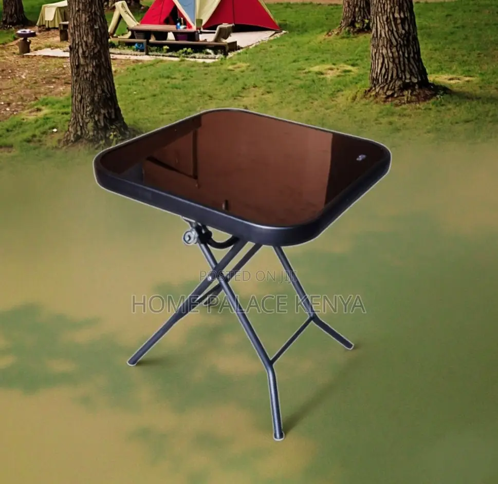 Outdoor Table: Square Black Mirror Glass Foldable Table