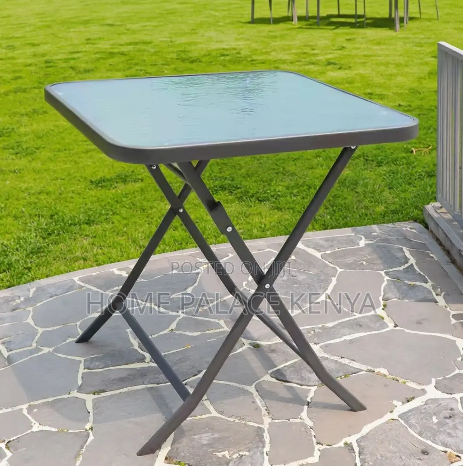Outdoor Table: Square Black Mirror Glass Foldable Table