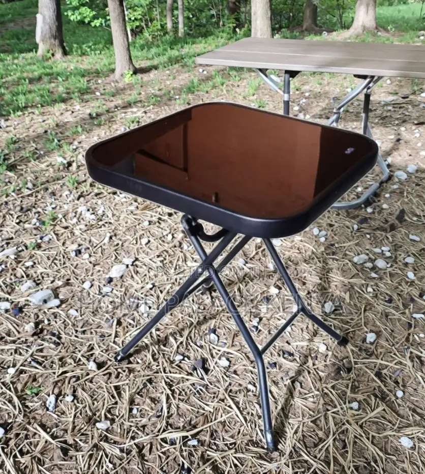 Outdoor Table: Square Black Mirror Glass Foldable Table