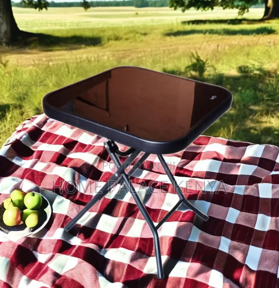 Outdoor Table: Square Black Mirror Glass Foldable Table