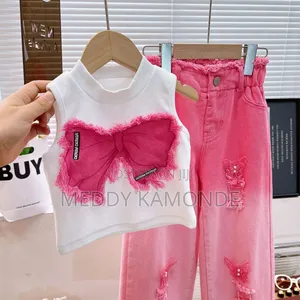 Girls Pink Purple 2pc Trouser Set