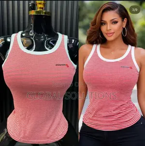 Striped Red and White Ribbed Tank Tops With Contrast Trim