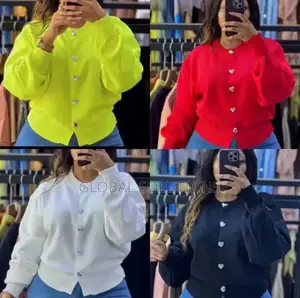 Turkish Cotton Button-down Knitted Sweaters With Heart-shaped Buttons