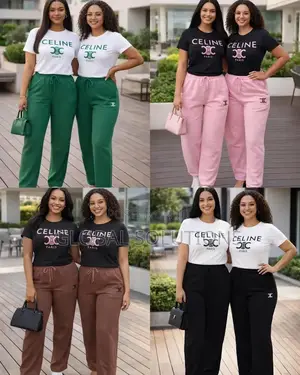 Women's Sets With Celine Logo T-shirts And Graphic-print Sweatpants