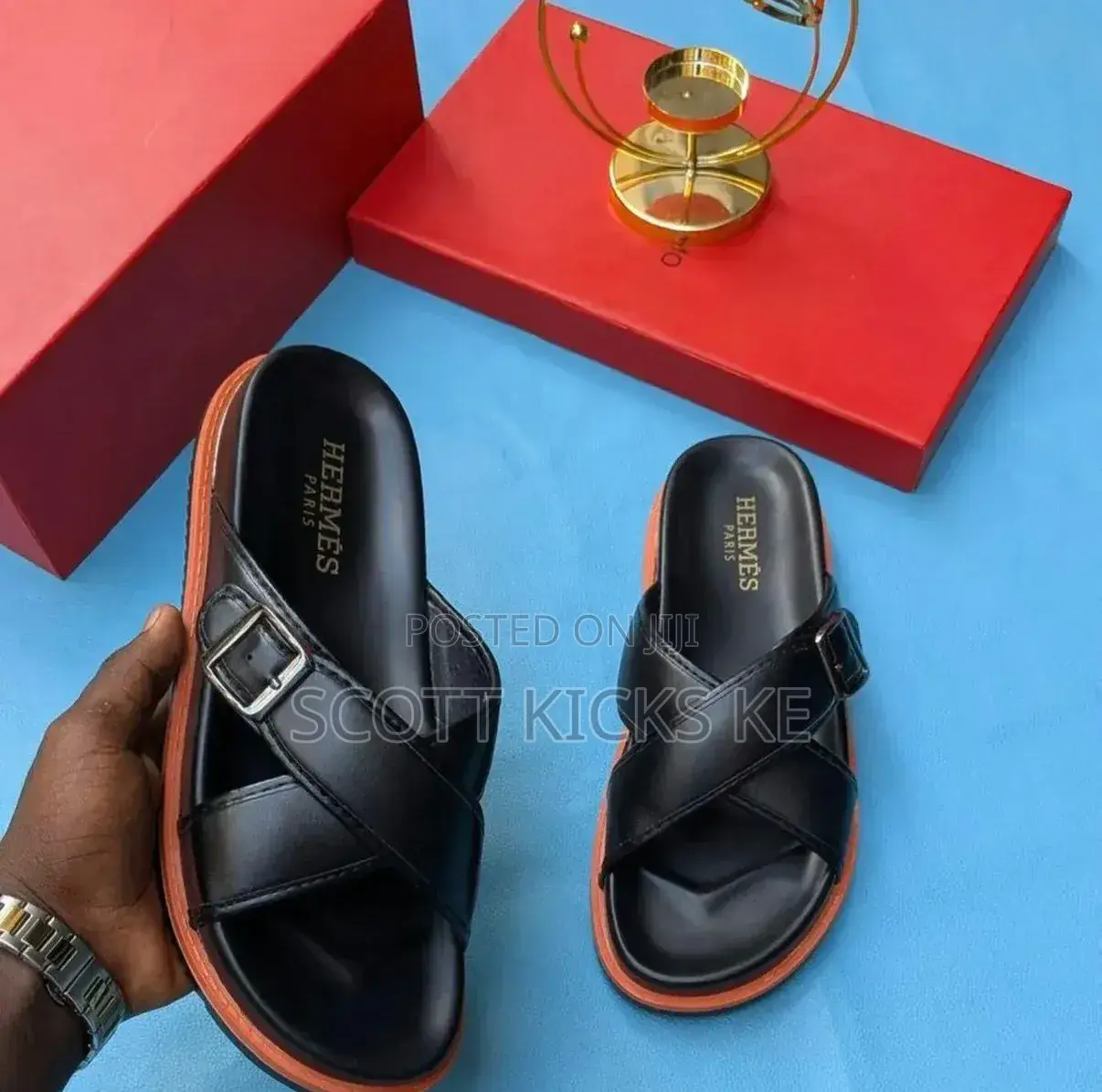 Hermes Leather Men Sandals