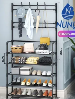 Shoe Rack With Hanger Nunix All-in-1 Shoe Rack/Coat Rack/Cap Sca