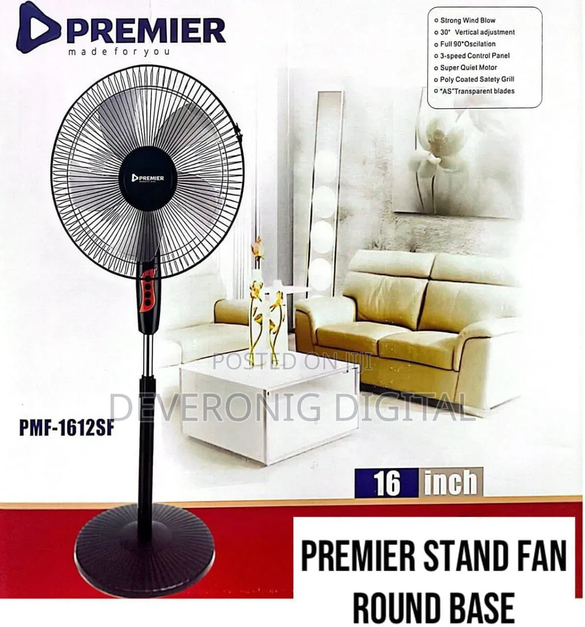Premier Stand Fan With Round Base