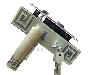 GJS Antique Brass Flush Door Lock Set - Heavy Duty Wooden Door Handle
