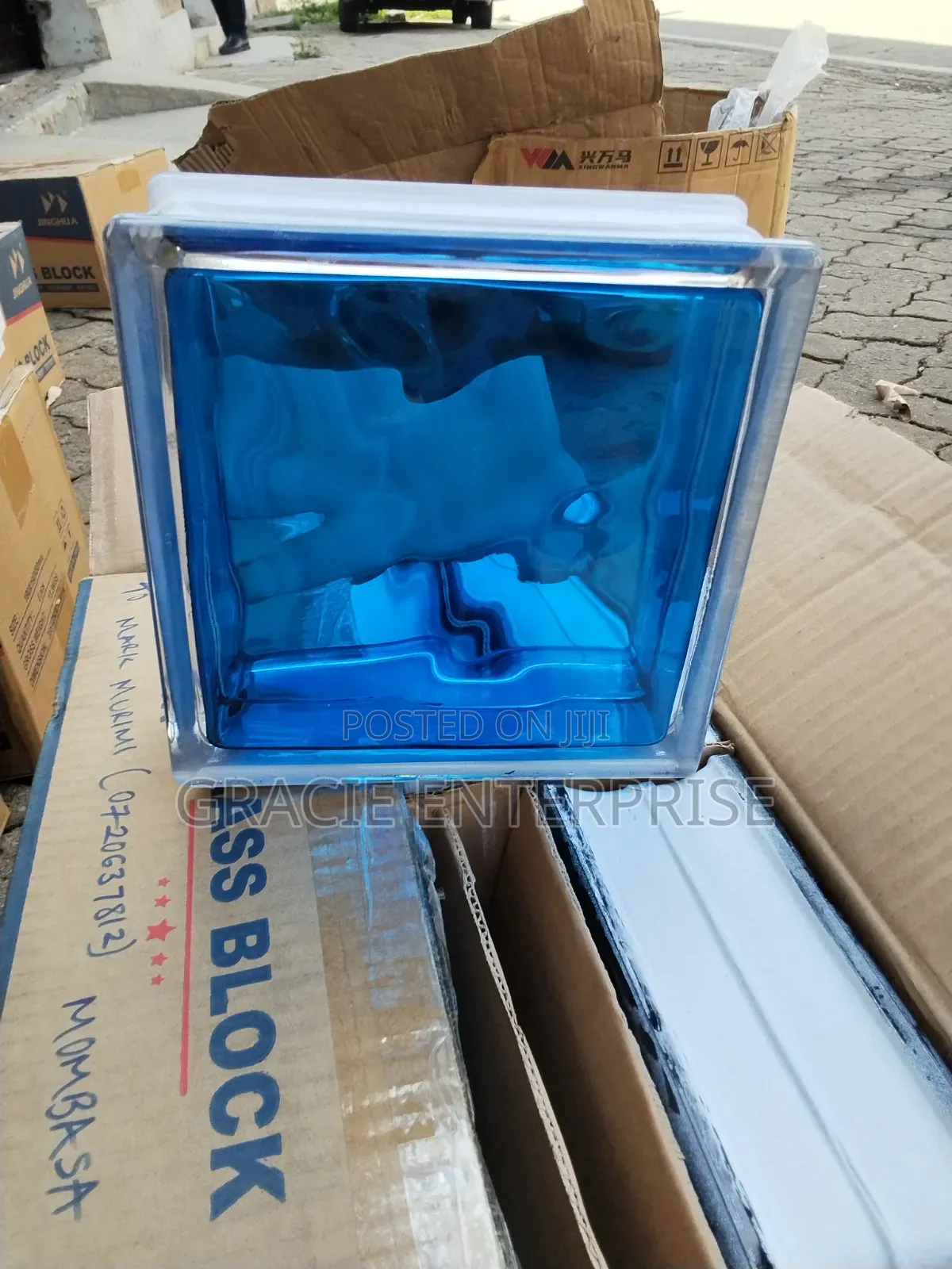 190mm×190mm×80mm Blue Glass Blocks