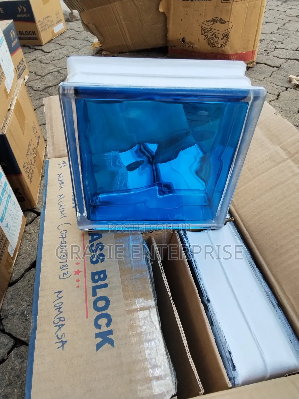 190mm×190mm×80mm Blue Glass Blocks