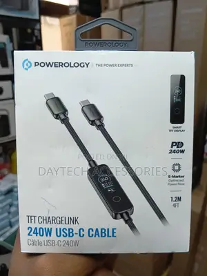 Powerology TFT Charge Link 240w Fast Charging Usb-C Cable With Display